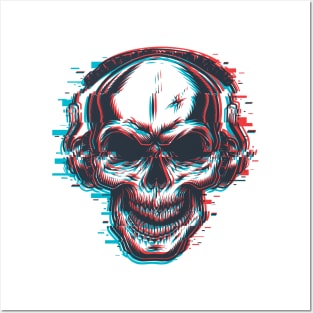 skull with headphones Posters and Art